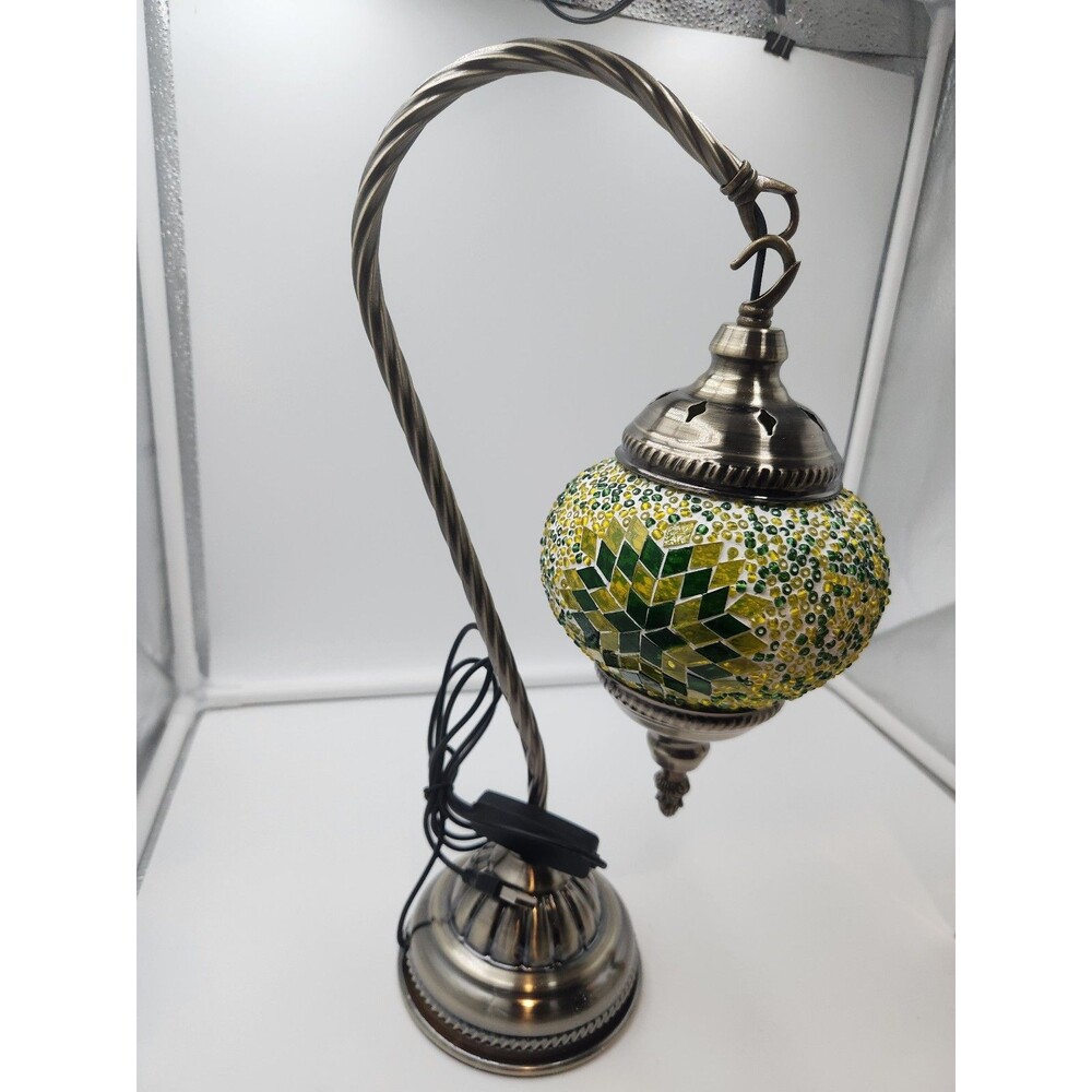 Mosaic Glass Table Lamp Green YellowNew Handmade Green Turkish Lamp curved base